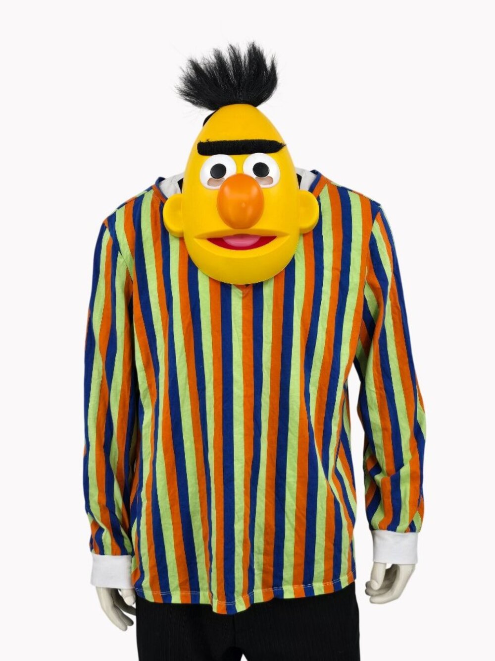 Sesame Street Adult Size 3X Bert Costume Mask Striped Shirt Halloween Set